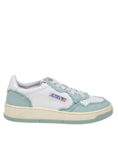 Autry Sneakers In White And Light Blue Leather And Canvas In Grey