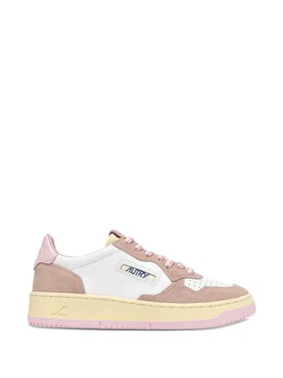Autry White Leather And Blush Suede Medalist Low Sneakers In Multi