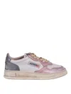 Autry Medalist Low Super Vintage Womans Sneakers In White And Rose In Animal Print