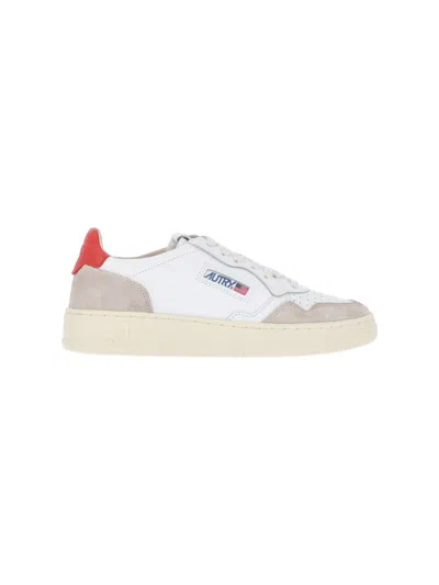 Autry Rounded Toe Low-top Sneakers With Suede Accents In Neutral