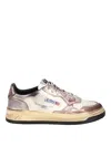 Autry 'super Vintage' White And Metallic Low Top Sneakers With Logo Detail In Pink
