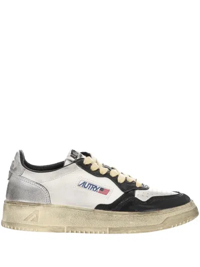 Autry Super Vintage Distressed Leather Sneakers In Black