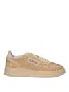 Autry Medalist Low Sneakers In Bronze Suede With Crystal Micro Rhinestones In Neutral