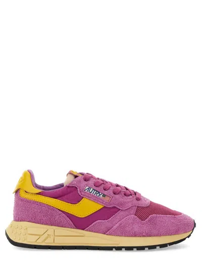 Autry Reelwind Low Sneakers With Yellow Inserts In Pink