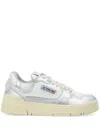 Autry Silver And White Low Top Sneakers With Logo Patch In Metallic Leather Woman In Silver