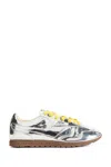 Autry Front Lace Sneakers In Bright Yellow And Shiny Silver In Silver