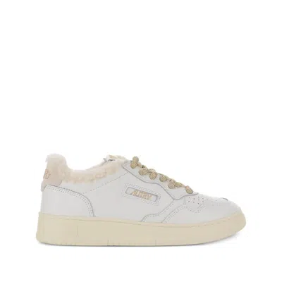 Autry Medalist Shearling-trimmed Leather Sneakers In White