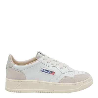 Autry Medalist Low Sneakers In White Leather And Suede With Silver Details