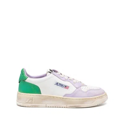 Autry Super Vintage Leather Sneakers In Wht/plil/klgreen