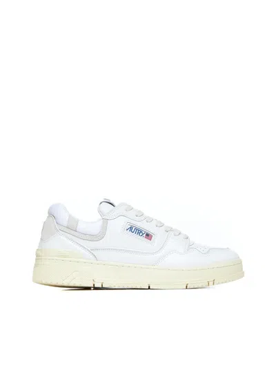 Autry White Low Top Sneakers With Beige Details And Logo Patch In Leather And Suede Man