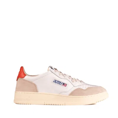Autry White Leather Sneakers With Orange Detail
