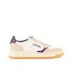Autry Low Medalist Sneakers In White Canvas And Beige And Purple Leather In White