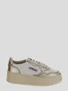 Autry Womens Gold Comb Medalist Leather Low-top Trainers In White Platinum