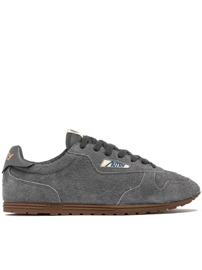 Autry Windspin Grey Leather Sneakers In Animal Print