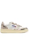 Autry Medalist Low Two-tone White Leather And Platinum Metallic Sneakers In Gold