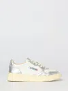 Autry Medalist Low Two-tone Sneakers In White And Metallic Silver Leather In White