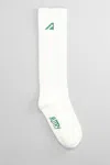 AUTRY SOCKS MAIN UNISEX - ACCESSORIES WHT/GRN WHITE RIBBED COTTON SOCKS WITH GREEN LOGO