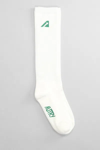 Autry Socks In White Cotton In Bianco/verde