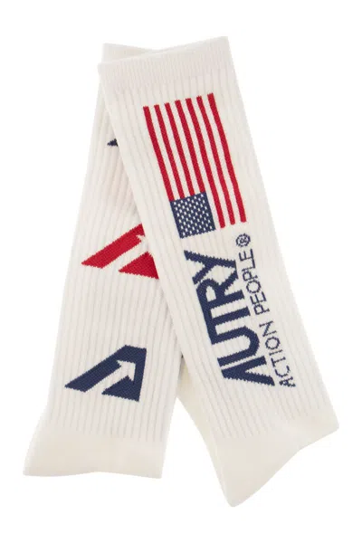 Autry Socks With Iconic Logo In Neutral