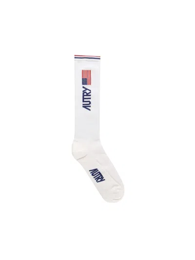 Autry Logo-intarsia Mid-calf Socks In White