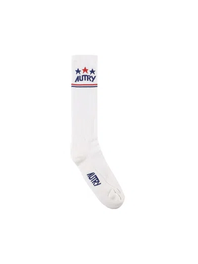 Autry Socks With Logo In Bianco