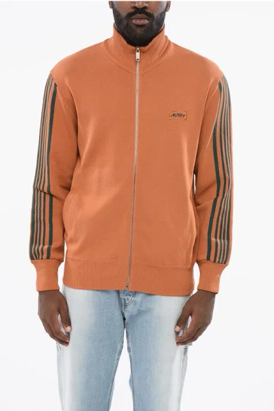 Autry Solid Color Sweatshirt With Zip Closure And Contrasting Deta In Orange