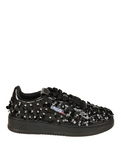 Autry Sparkling Black Low-top Sneakers With Sequin Detail