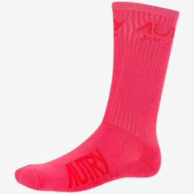 Autry Stretch Cotton Logo Socks In Pink