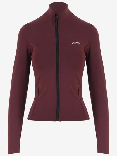 Autry Stretch Nylon Sweatshirt With Logo In Red