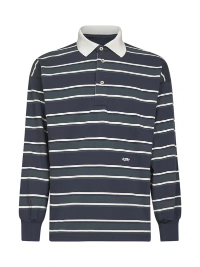 Autry Striped Cotton Rugby Polo Shirt In Blue