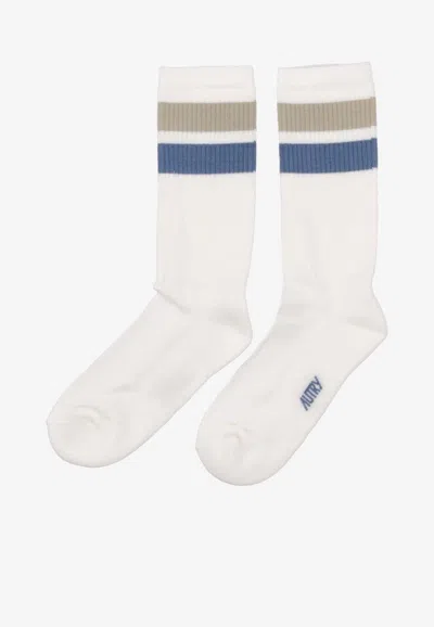 Autry Striped Jacquard Knit Socks In Cream