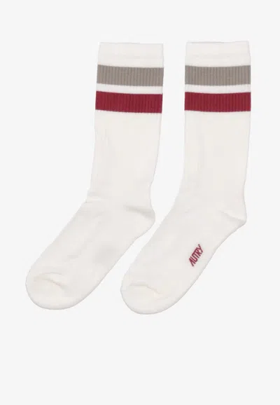 Autry Striped Jacquard Knit Socks In White
