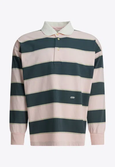 Autry Striped Long-sleeved Polo T-shirt In Multi
