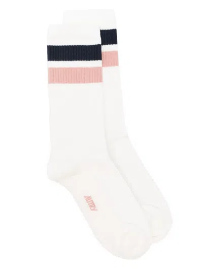 Autry Striped Ribbed Socks In White