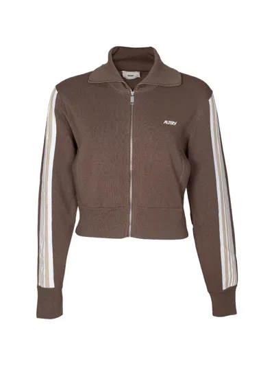 Autry Stripe-detail Logo-embroidered Jacket In Brown