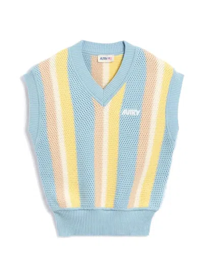 Autry Striped-pattern Knitted Vest In Blue