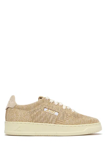 Autry Easyknit Suede-trimmed Metallic Knitted Sneakers In Nude