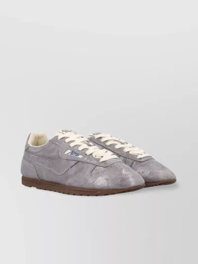 Autry Suede Sneakers With Metallic Finish And Flat Sole In Neutral