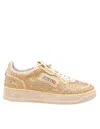 Autry Medalist Low Sneakers In Bronze Suede With Crystal Micro Rhinestones In Neutral