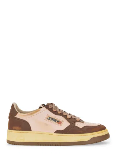 Autry Super Vintage Distressed Leather And Suede Sneakers In Brown