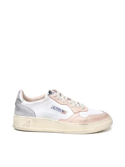 Autry Super Vintage Low Sneakers In White, Pink, Silver