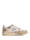 Autry 'super Vintage' White And Metallic Low Top Sneakers With Logo Detail In Wht/whtpp/plat