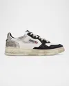 Autry Black And White 'medalist' Low Top Sneakers Distressed Effect In Cow Leather In Whtblksil