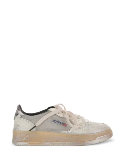 Autry Super Vintage Low Woman Mesh Leather Sneakers In Gray