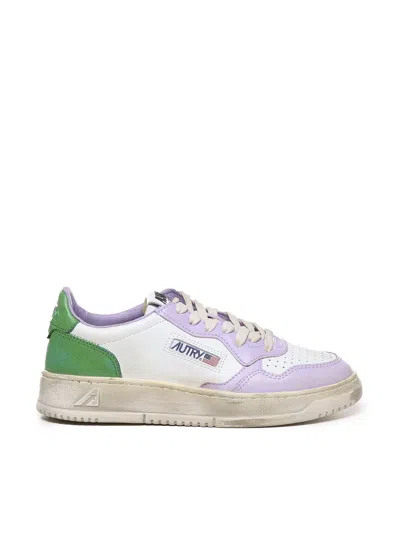 Autry Super Vintage Medalist Low Trainers In White, Lillac, Green