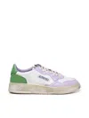 Autry Super Vintage Leather Sneakers In White, Lillac, Green