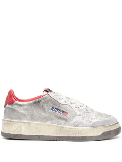 Autry Super Vintage Low Sneaker In Silver/red In Multi