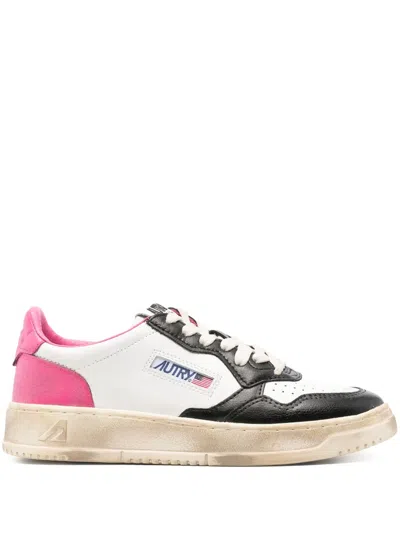 Autry Black Shock Pink Medalist Low Leather Sneakers In Multi