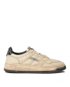Autry Cracked Leather Sneakers Padded Collar In Beige