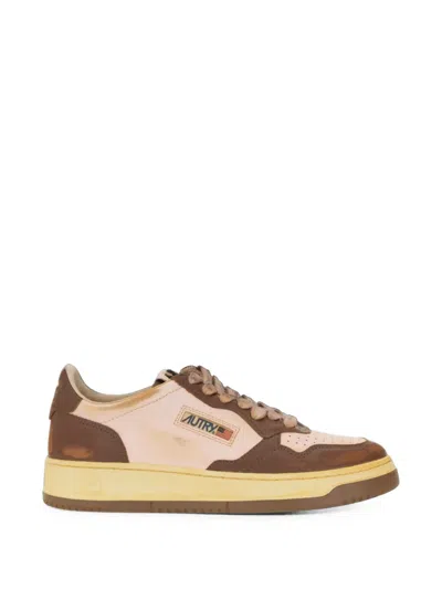 Autry Super Vintage Distressed Leather And Suede Sneakers In Brown